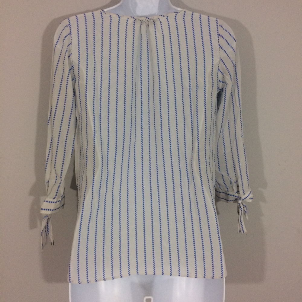 Massimo Dutti Womens Sz 2 White & Blue Boho Top - Picture 4 of 6